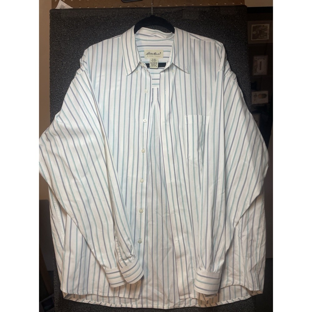 Eddie Bauer X-Large Striped Button Down Shirt Mens Purple White Green Cotton